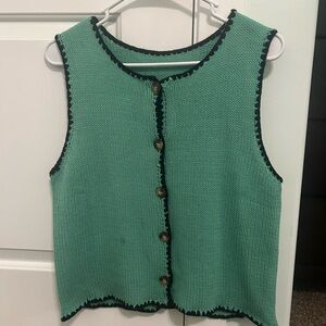 Green Knit Button-Up Vest